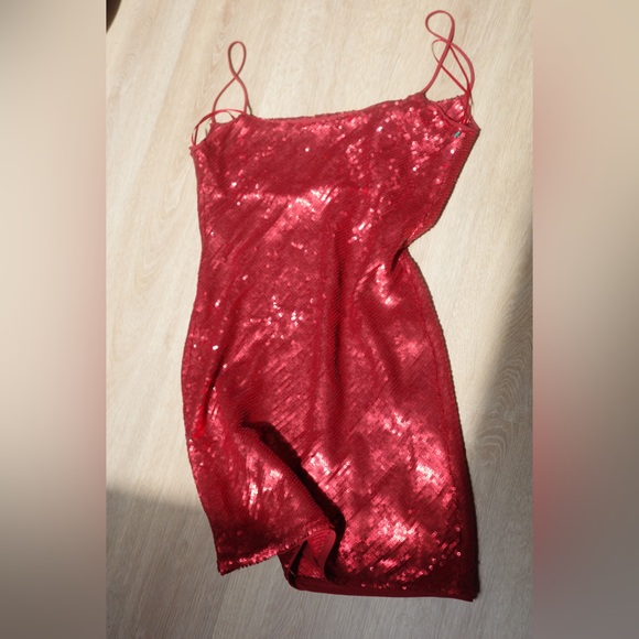 Zara Dresses & Skirts - Zara sequin red spaghetti dress XS